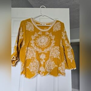 Solitaire Mustard Blouse with White Embroidery